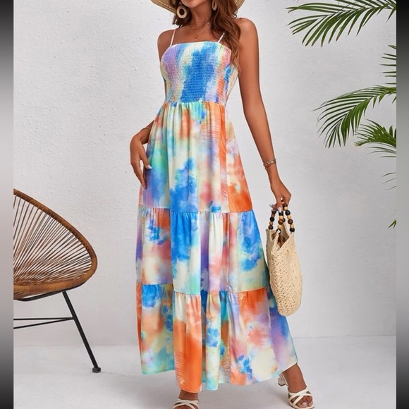 Boho Tie Dye Cami Tiered Maxi Dress - Picture 5 of 5